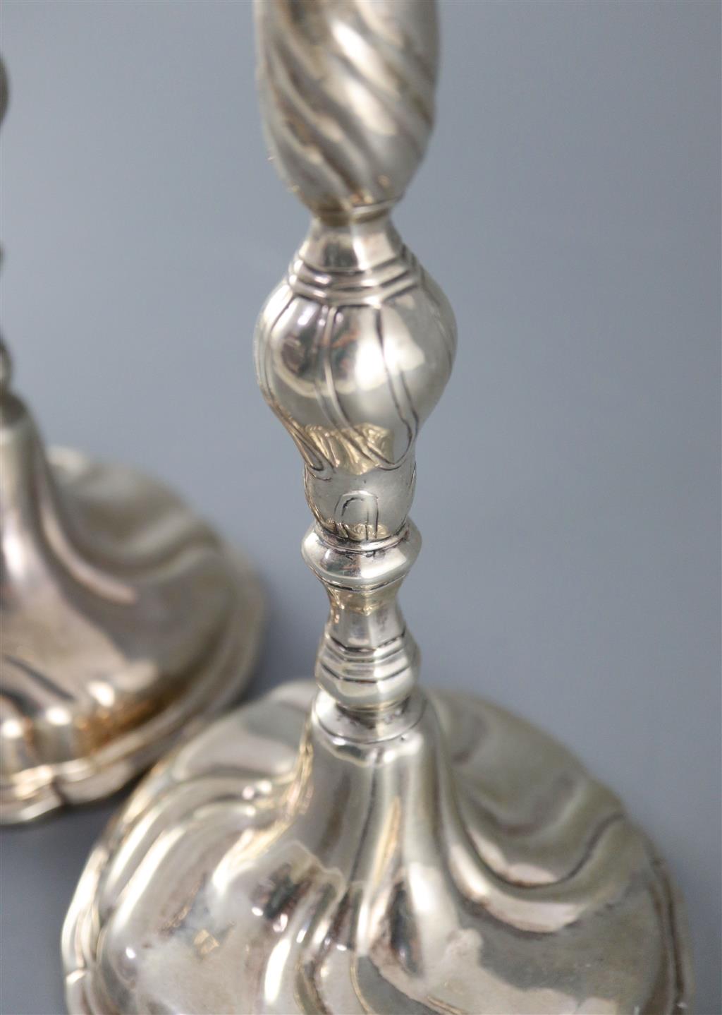 A pair of mid 18th century Danish silver candlesticks,
